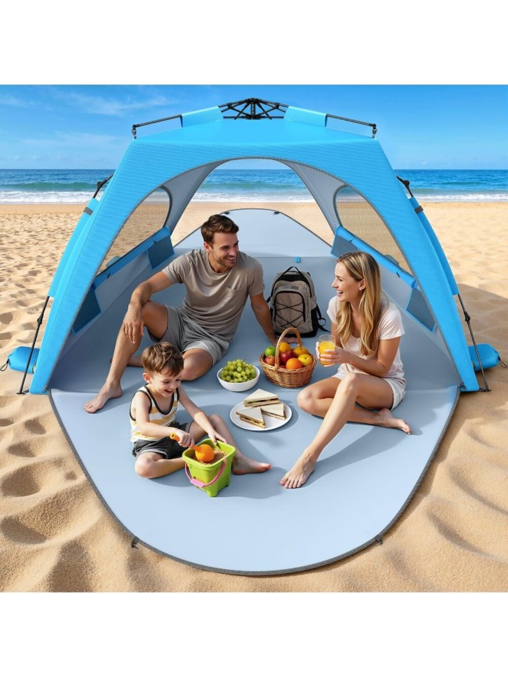 Raynesys Beach Tent Sun Shelter, 3-4 Person Pop Up Beach Canopy, Portable Sun Sh